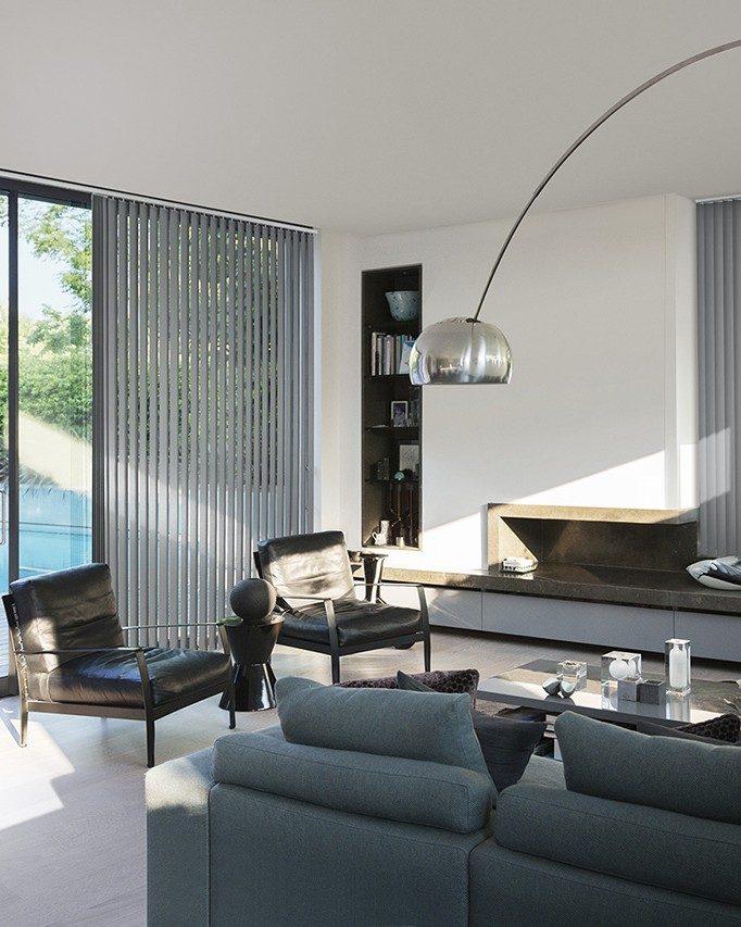 grey vertical blinds over a ranchslider