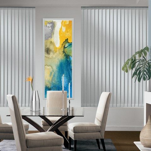 vertical blinds in a small dining area