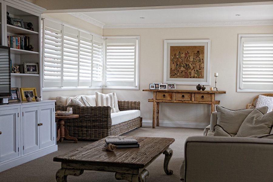 interior shutters in a living room