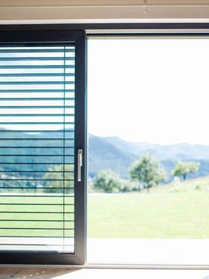Interior shutters on a ranchslider
