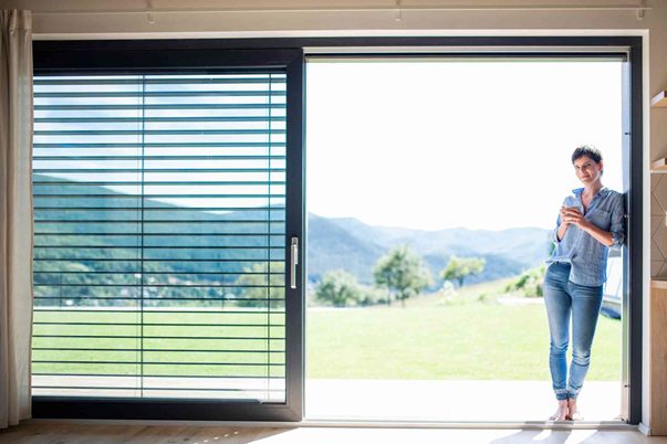 Interior shutters on a ranchslider